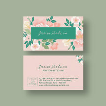 Elegante florale Visitenkarte mit QR Code | DP7
