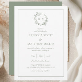 Elegante florale Wappeneinitial-Hochzeit Einladung