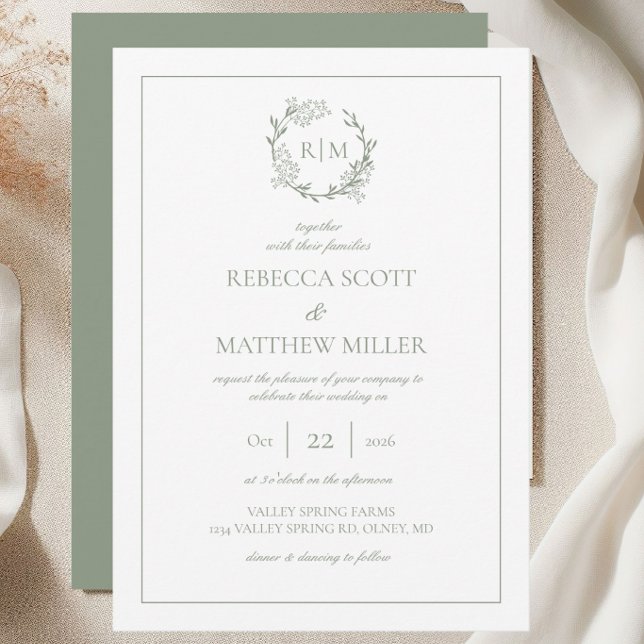 Elegante florale Wappeneinitial-Hochzeit Einladung (Elegant Floral Crest Monogram Wedding Invitation)