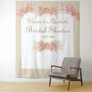 Elegante florale Wasserfarbe Brautparty beige Wandteppich