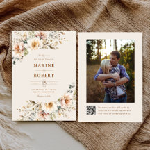Elegante Florale Wasserfarbe QR-Code Foto Hochzeit