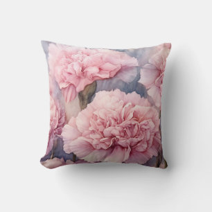 Elegante, florale Wasserfarbe Rosa Nelken Kissen