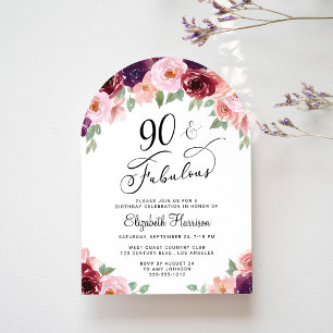 Elegante Florale Wasserfarben 90. Geburtstagsfeier Einladung