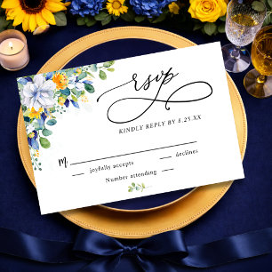 Elegante florale Wasserfarben-Hochzeit in Gelb und RSVP Karte