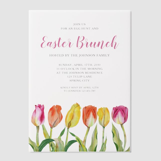 Elegante Florale Wasserfarben-Tulpen Oster-Brunch (Vorderseite)