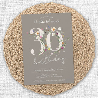 Elegante florale Wildblumen 30. Geburtstag Party Einladung