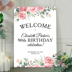 Elegante Florale zum 90. Geburtstag Begrüßung Poster