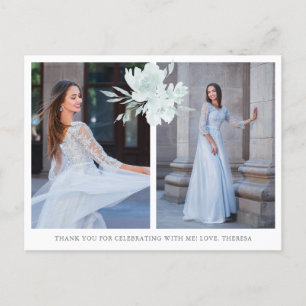 Elegante Florale Zwei-Fotos Quinceanera-Dankeschön Postkarte