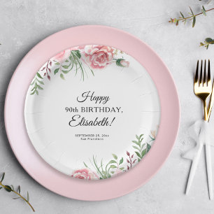 Elegante Floraleinladung zum 90. Geburtstag  Pappteller