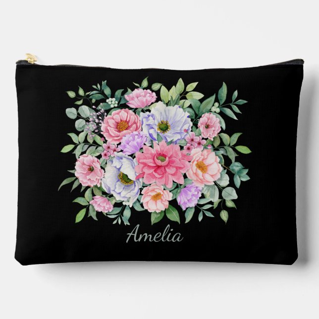 Elegante Florals auf schwarz Zubehörtasche (Vorderseite)