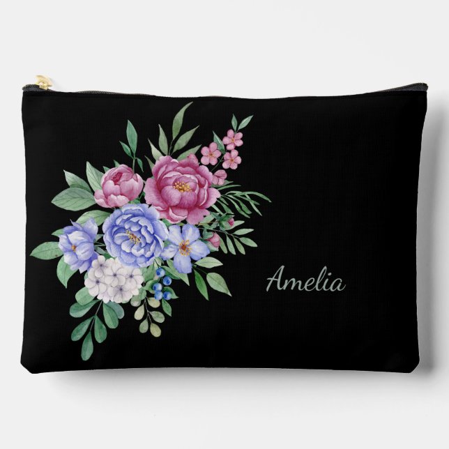Elegante Florals auf schwarz Zubehörtasche (Vorderseite)