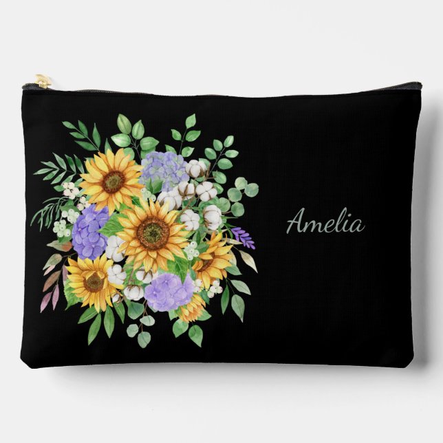 Elegante Florals auf schwarz Zubehörtasche (Vorderseite)