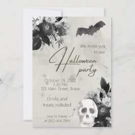 Elegante Florals und Skull Halloween-Party Invitat Einladung
