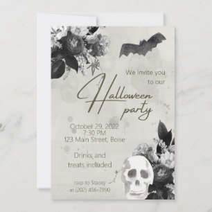 Elegante Florals und Skull Halloween-Party Invitat Einladung