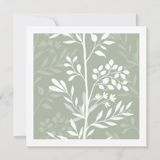 Elegante Floralsilhouette Hellgrün Minimal Mitteilungskarte (Vorderseite)