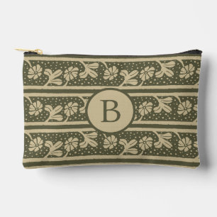 Elegante Floralstreifen Beige und Salbeigrün Zubehörtasche