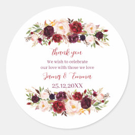 Elegante Florral Custom Wedding Runder Aufkleber