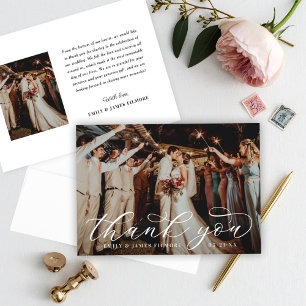 Elegante Flourish-Schrift Hochzeitsfoto Dankeskarte