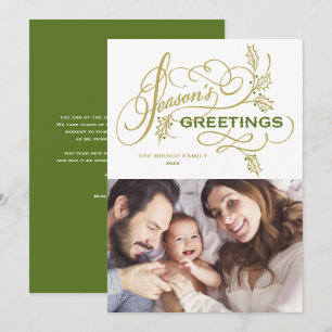 Elegante Flourish Weihnachtsgrüße Familienfoto Feiertagskarte