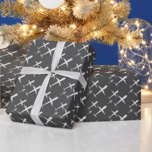 Elegante Flugzeuge fliegen in Dark Gray Geschenkpapier
