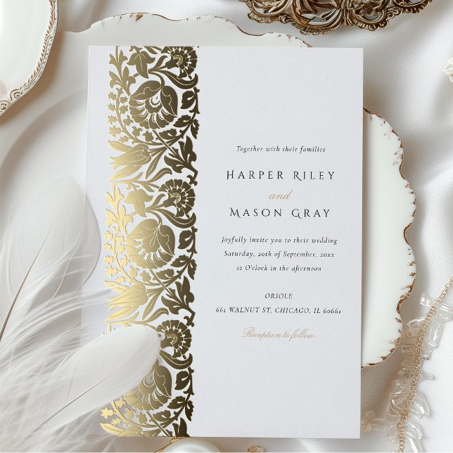 Elegante Foil Beige Elfenbeinhochzeit Folieneinladung (Von Creator hochgeladen)