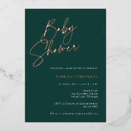 Elegante Foil Gender Neutral Baby Dusche | Grün Folieneinladung