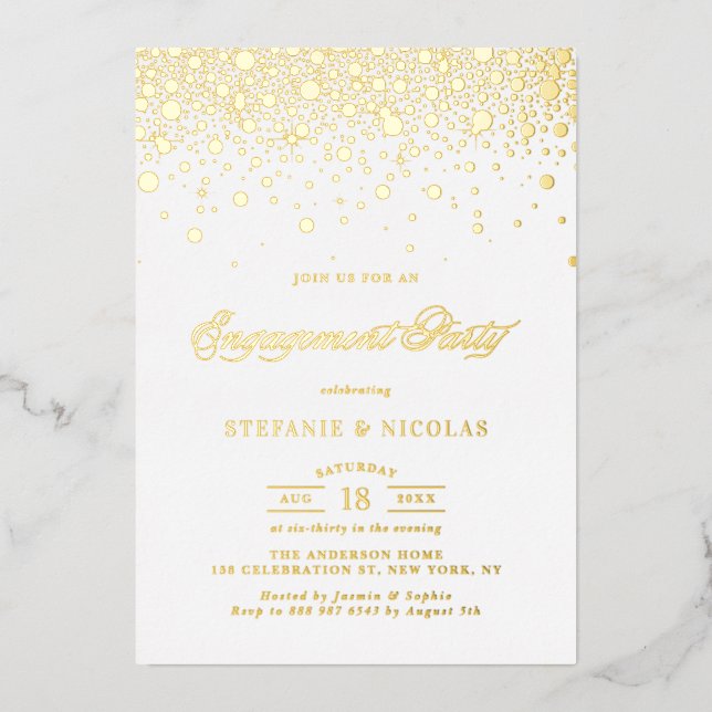Elegante Foil Pressed Confetti Engagement Party Folieneinladung (Vorderseite)