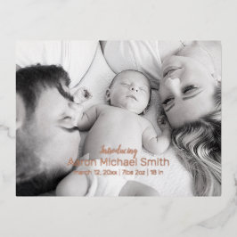 Elegante Foil Script Black & White Birth Postcard Folie Einladungspostkarte