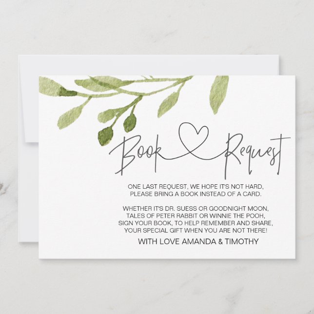 Elegante Foliage Baby Shower Book Request Cards Einladung (Vorderseite)