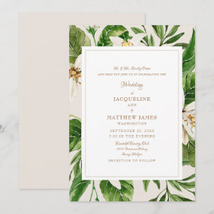 Elegante Foliage Bride Eltern Cream & Gold Einladung