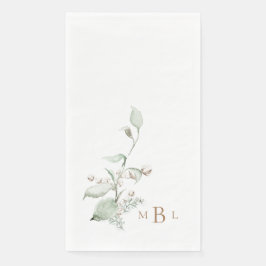 Elegante Foliage & Cotton Monogram Wedding Serviette