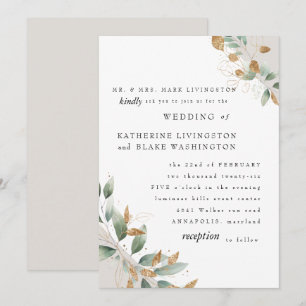 Elegante Foliage Cream Bride Eltern Hochzeitmatte Einladung