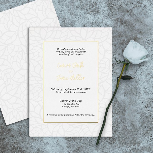 Elegante Foliage & Gold Akzente Hochzeitseinladung Folie Einladungspostkarte (Elegant Foliage & Gold Accents Wedding Invitation)