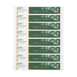 Elegante Foliage Gold Leaf Green Monogram Wedding Rundum-Adressaufkleber