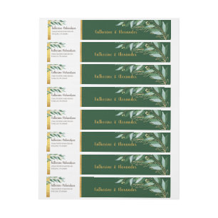 Elegante Foliage Gold Leaf Green Monogram Wedding Rundum-Adressaufkleber