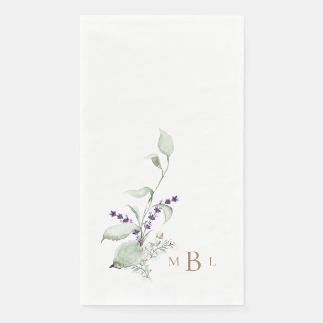 Elegante Foliage Lavender Gold Monogram Wedding Serviette (Vorderseite)