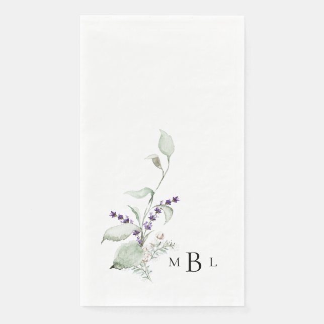 Elegante Foliage Lavender Monogram Wedding Serviette (Vorderseite)