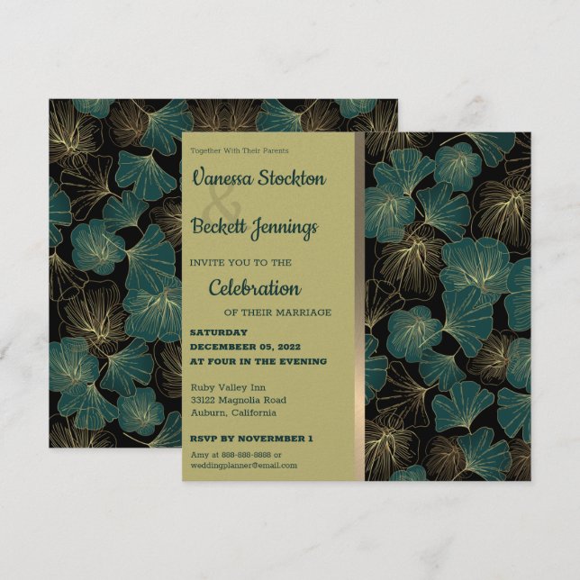 Elegante Foliage Wedding Einladung (Vorne/Hinten)