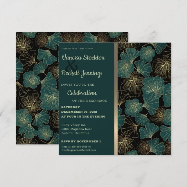 Elegante Foliage Wedding Einladung (Vorne/Hinten)