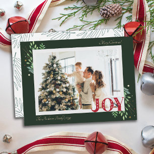 Elegante Foliage Xmas Joy Family Foto Gruß Feiertagskarte