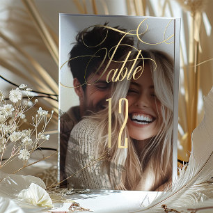 Elegante Folien-Kalligrafie-Hochzeitstisch-Nummer Folieneinladung
