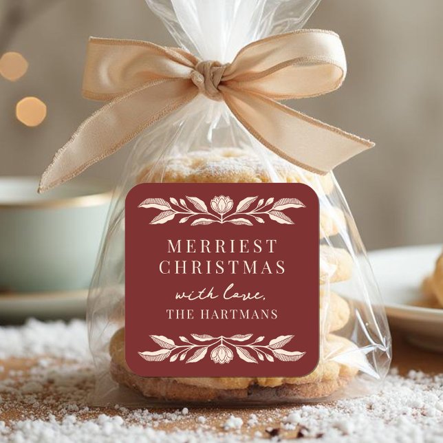 Elegante Folk Art Florenz Personalisierte Weihnach Quadratischer Aufkleber (Von Creator hochgeladen)