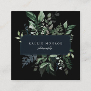 Elegante Forest Foliage Frame Square Business Card Quadratische Visitenkarte