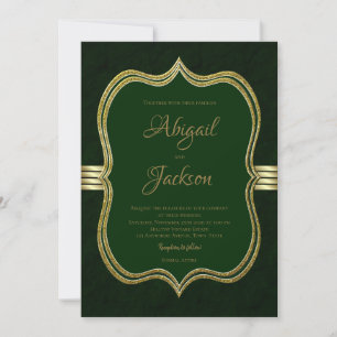 Elegante Forest Green and Gold Wedding Einladung