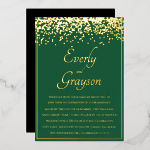 Elegante Forest Green und Gold Confetti Wedding Folieneinladung