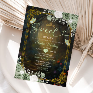 Elegante Forest Sage Green Princess Quinceañera Einladung
