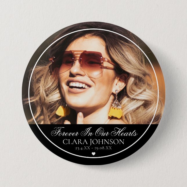 Elegante Forever in unserem Hearts Memorial Foto Button (Vorderseite)