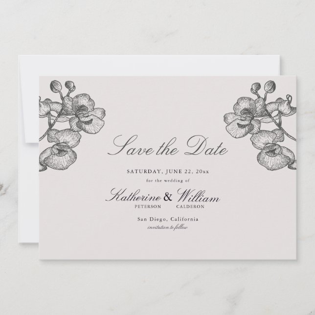 Elegante Formal Classic Orchideen Save The Date (Vorderseite)