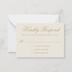 Elegante Formal Gold Ivory Wedding Mini RSVP Karte