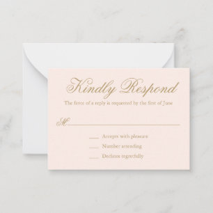Elegante formale Gold Blush Wedding Mini RSVP Kart Mitteilungskarte